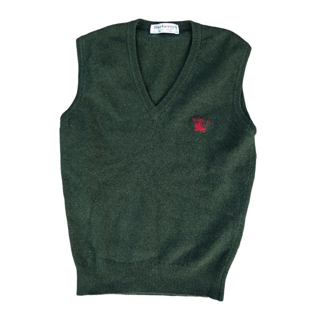 VINTAGE Burberry Wool Sweater Vest Green Large